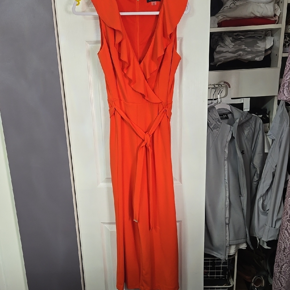 Tommy Hilfiger Orange Cowl Neck Wrap Midi Dress